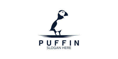 puffin silhouette logo design templateのイラスト素材