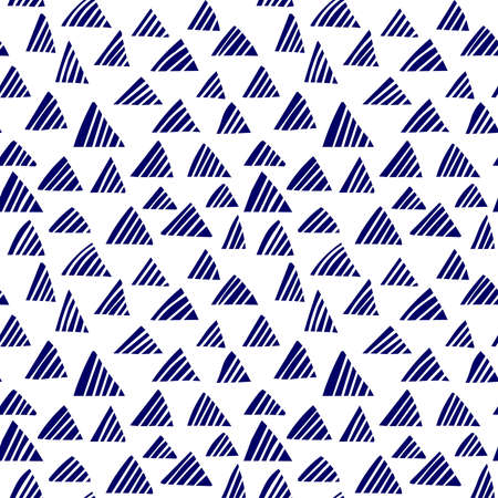 Hand drawn shaded triangles, seamless pattern vector (4up) - dark navy and white (editable)のイラスト素材