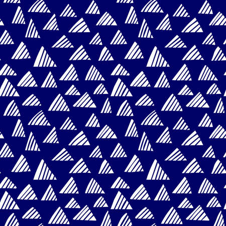 Hand drawn shaded triangles, seamless pattern vector (4up) - white on dark navy (editable)
