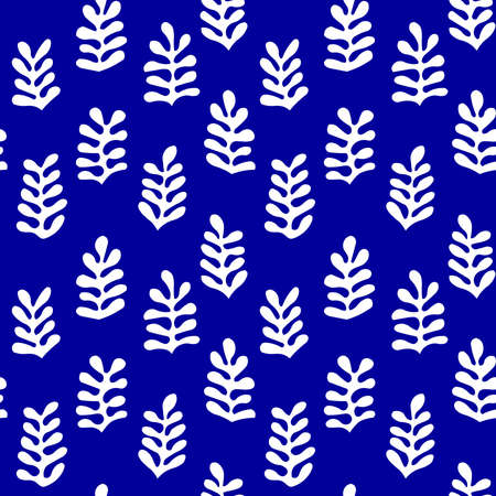 Plant Shapes - hand drawn seamless pattern vector - 4up - white on navy blue (editable)のイラスト素材