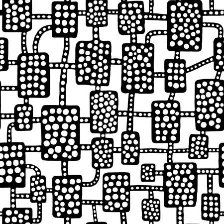 Hand drawn abstract network seamless vector pattern - Black and white (editable)のイラスト素材