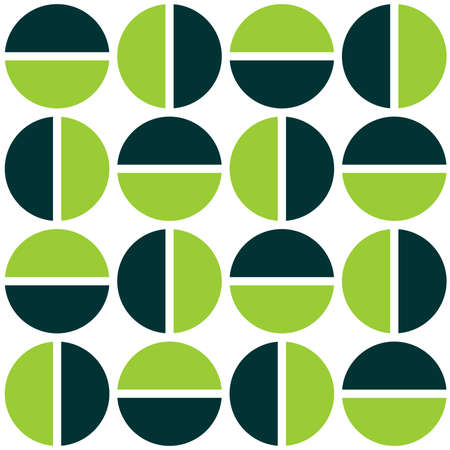 Geometric divided circles in two tones. Seamless vector pattern - Shades of Greenのイラスト素材