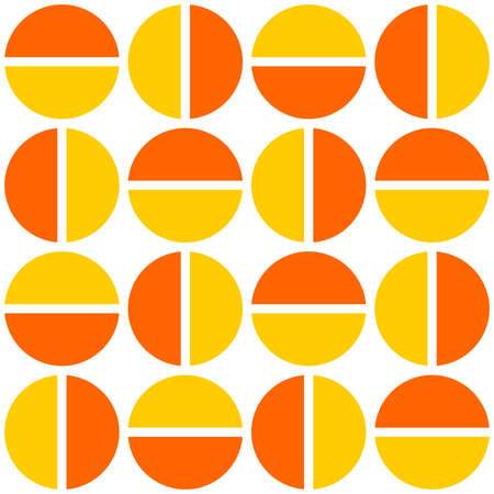 Geometric divided circles in two tones. Seamless vector pattern - orange and amberのイラスト素材