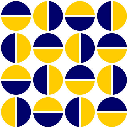 Geometric divided circles in two tones. Seamless vector pattern - dark blue and amberのイラスト素材