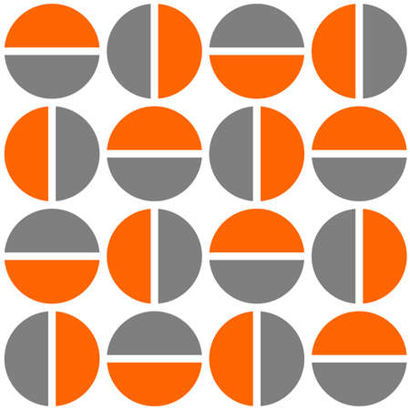 Geometric divided circles in two tones. Seamless vector pattern - orange and greyのイラスト素材