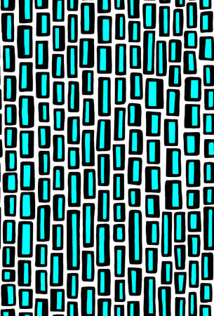 Abstract rectangles hand drawn seamless pattern - black, cyan and whiteのイラスト素材