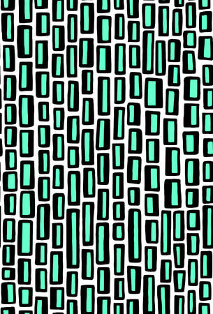 Abstract rectangles hand drawn seamless pattern - black, turquoise and whiteのイラスト素材