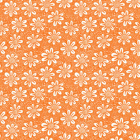 Hand drawn flower Pattern - Seamless Vector Pattern - Orange on White (editable)のイラスト素材