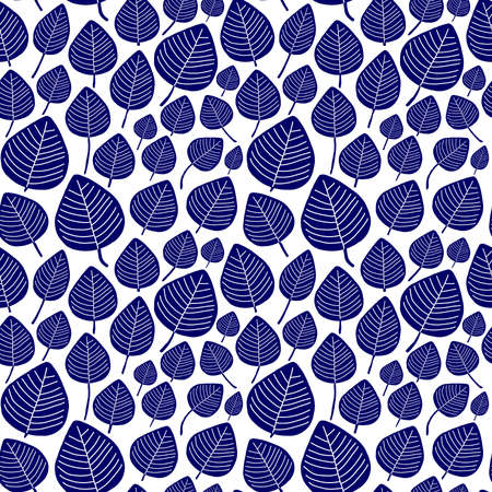 Leaf Pattern - Seamless Vector - Dark Blue and White (editable) (4up)のイラスト素材