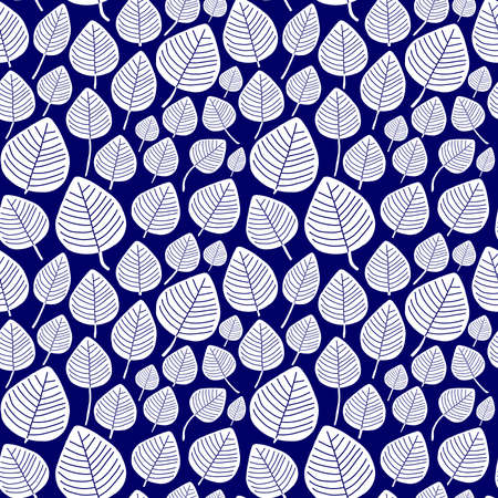 Leaf Pattern - Seamless Vector - White on Dark Blue (editable)(4up)のイラスト素材