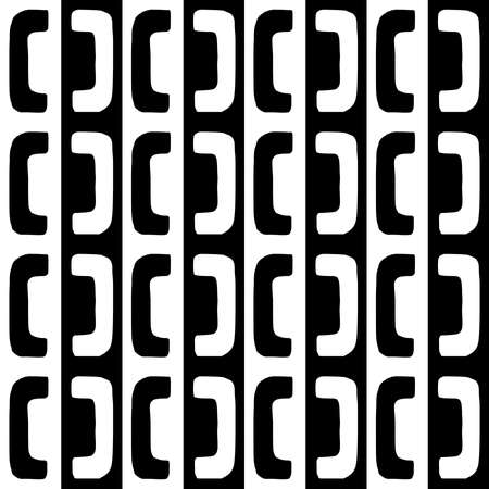 Hand Drawn Geometric Pattern With Alternating Bracket Like Shapes (V1) - Seamless Pattern Vector - Black and White (Editable)のイラスト素材