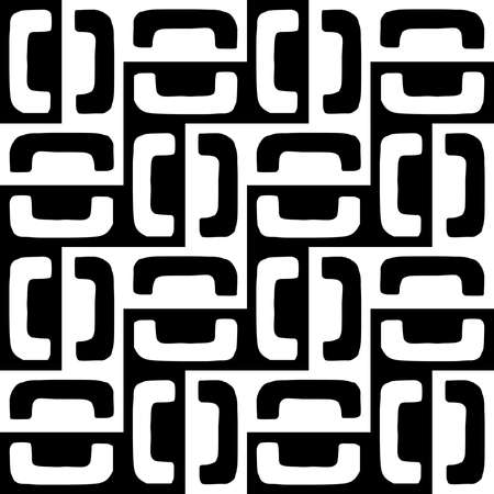 Hand Drawn Geometric Pattern With Alternating Bracket Like Shapes (V4) - Seamless Pattern Vector - Black and White (Editable)のイラスト素材