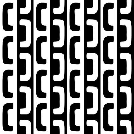 Hand Drawn Geometric Pattern With Alternating Bracket Like Shapes (V6) - Seamless Pattern Vector - Black and White (Editable)のイラスト素材