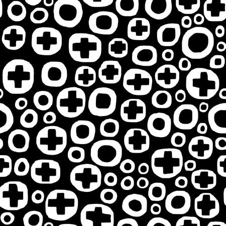 Pluses and Zeros - Hand Drawn - Seamless Vector Pattern - Black and Whiteのイラスト素材