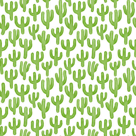 Watercolor Cactus Pattern - on White - Seamless Vector Pattern (4up)のイラスト素材