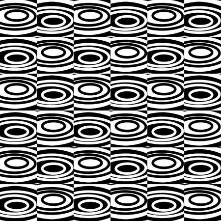 Alternating Squared Eccentric Circles - Geometric Abstract Seamless Pattern Vector - Black and White (editable)のイラスト素材