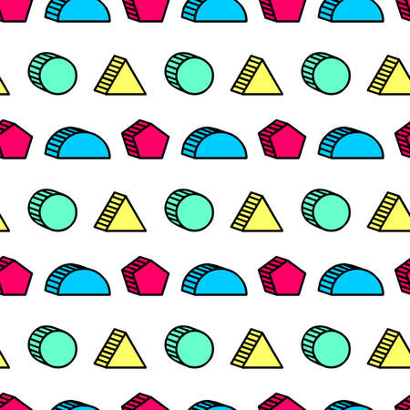 Neo Memphis Style Isometric Shapes Pattern (simple) - Seamless Vector Pattern (9 tiles)のイラスト素材