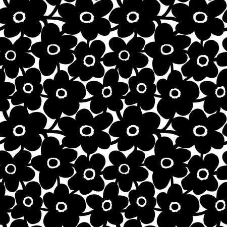 Bold Floral Pattern - Seamless vector (4up) - Black on Whiteのイラスト素材