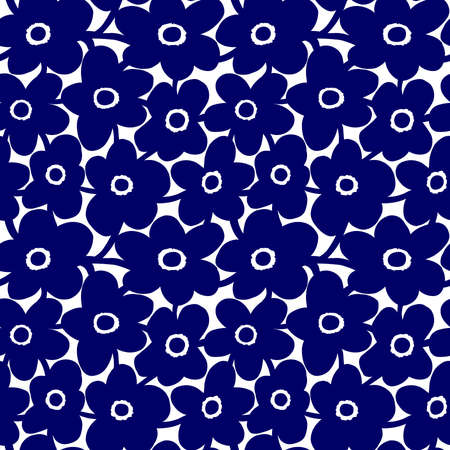 Bold Floral Pattern - Seamless vector (4up) - Dark Blue on Whiteのイラスト素材