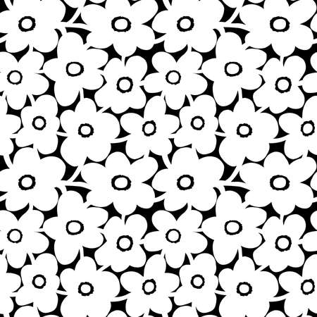 Bold Floral Pattern - Seamless vector (4up) -White on Blackのイラスト素材