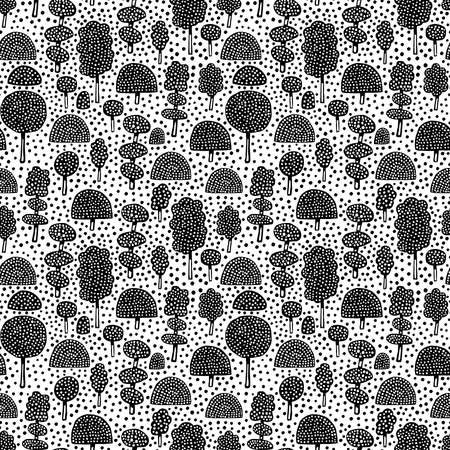 Ornamental Trees - Seamless Vector Pattern (4up) - Black on White (editable)のイラスト素材