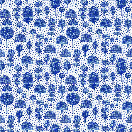 Ornamental Trees - Seamless Vector Pattern (4up) - Navy Blue on White (editable)のイラスト素材