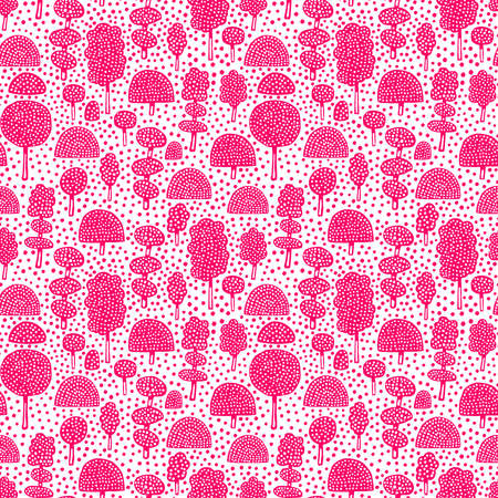 Ornamental Trees - Seamless Vector Pattern (4up) - Neon Red on White (editable)のイラスト素材