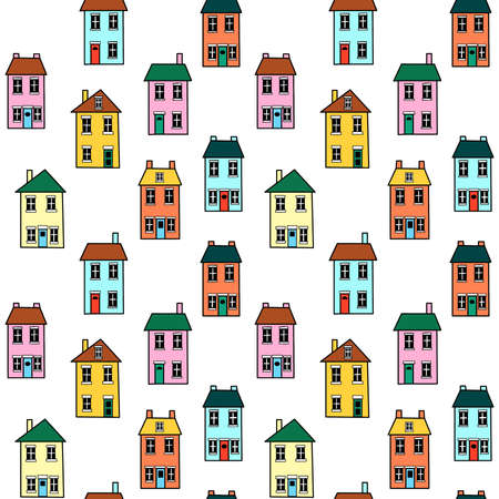 Little Houses - Seamless Vector Pattern (4up)のイラスト素材