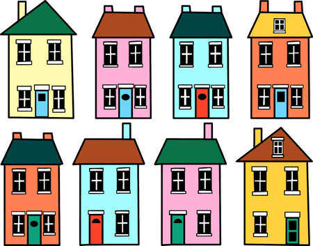Set of Eight Colourful Little Housesのイラスト素材