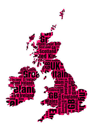 Typographic British Isles - Neon Red with Black Letteringのイラスト素材