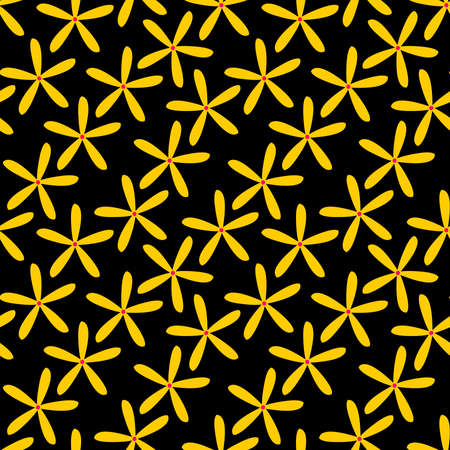 Long Petal Flower Pattern - Seamless Vector Pattern (4up)  - Amber and Neon Red on Blackのイラスト素材