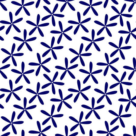 Long Petal Flower Pattern - Seamless Vector Pattern (4up)  - Dark Blue and Whiteのイラスト素材