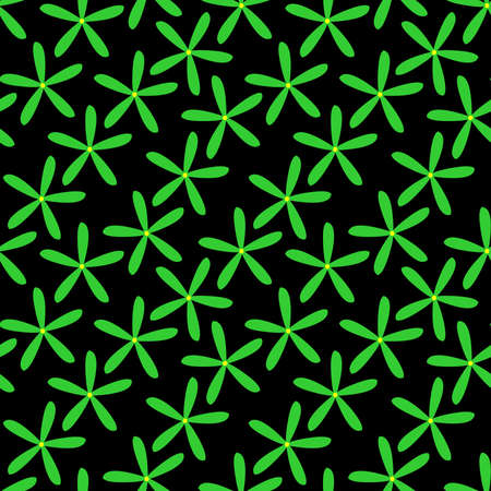 Long Petal Flower Pattern - Seamless Vector Pattern (4up)  - Spring Green and Yellow on Blackのイラスト素材