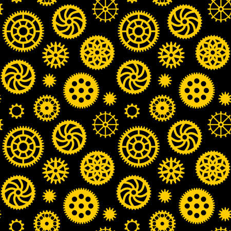 Gears Pattern - Seamless Vector Pattern (4up) - Amber on Blackのイラスト素材