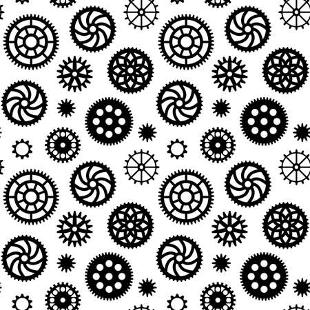 Gears Pattern - Seamless Vector Pattern (4up) - Black on Whiteのイラスト素材