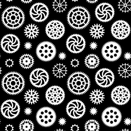 Gears Pattern - Seamless Vector Pattern (4up) - White on Blackのイラスト素材