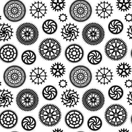 Decorative Gears Pattern - Seamless Vector Pattern (4up) - Black on Whiteのイラスト素材