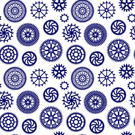 Decorative Gears Pattern - Seamless Vector Pattern (4up) - Dark Blue on Whiteのイラスト素材