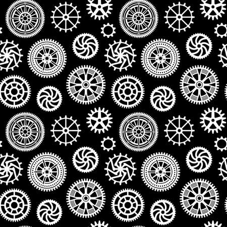 Decorative Gears Pattern - Seamless Vector Pattern (4up) - White on Blackのイラスト素材