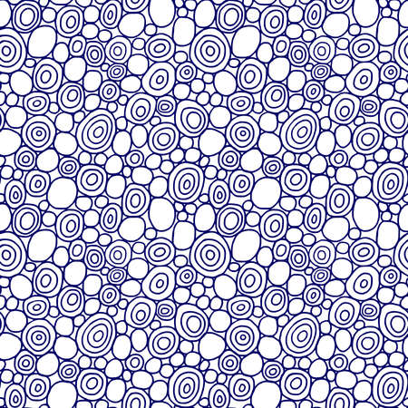 Hand Drawn Circles - Seamless Vector Pattern - Dark Blue and Whiteのイラスト素材