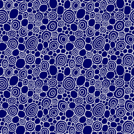 Hand Drawn Circles - Seamless Vector Pattern - White and Dark Blueのイラスト素材