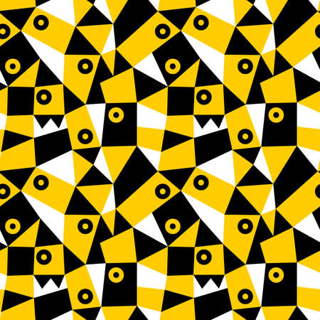 Geometric Abstract - Seamless Vector Pattern (4up) - Amber, Black and Whiteのイラスト素材