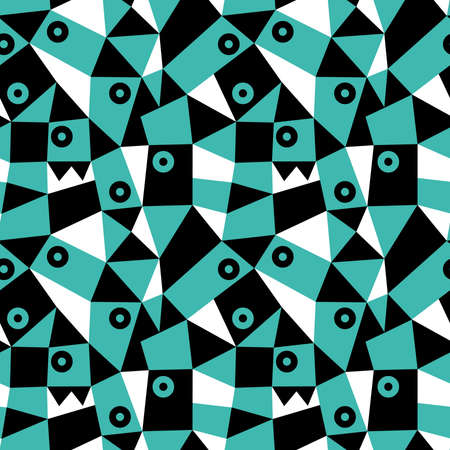 Geometric Abstract - Seamless Vector Pattern (4up) - Blue Green, Black and Whiteのイラスト素材