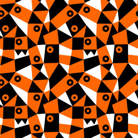 Geometric Abstract - Seamless Vector Pattern (4up) - Orange, Black and Whiteのイラスト素材