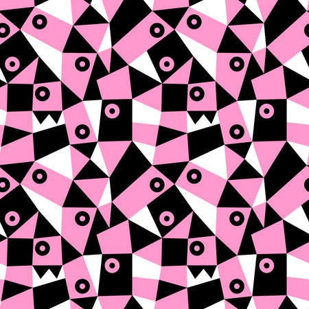 Geometric Abstract - Seamless Vector Pattern (4up) - Pink, Black and Whiteのイラスト素材