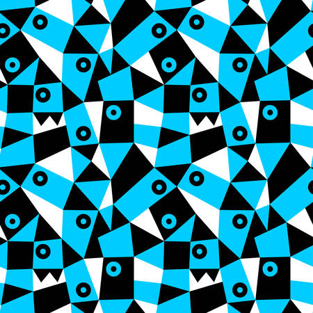 Geometric Abstract - Seamless Vector Pattern (4up) - Sky Blue, Black and Whiteのイラスト素材
