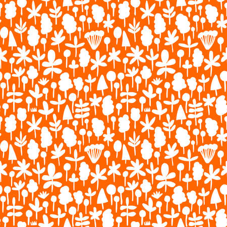 Tree and Leaf Shapes Pattern ( 051017) - Seamless Vector Pattern (4up) - White on Orangeのイラスト素材