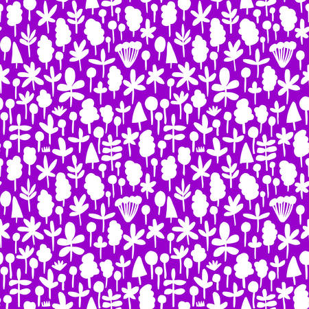 Tree and Leaf Shapes Pattern ( 051017) - Seamless Vector Pattern (4up) - White on Purpleのイラスト素材