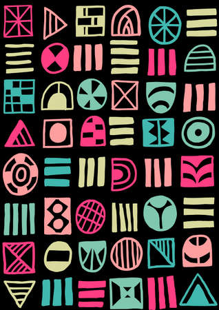 Hand Drawn Abstract Shapes Pattern  060617 - Seamless Pattern Vector - Colours 01 on Blackのイラスト素材