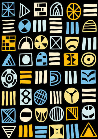 Hand Drawn Abstract Shapes Pattern  060617 - Seamless Pattern Vector - Colours 02 on Blackのイラスト素材